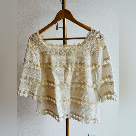 Oscar de la Renta ecru Lace & Embroidered top blouse size 2 - Picture 2 of 12